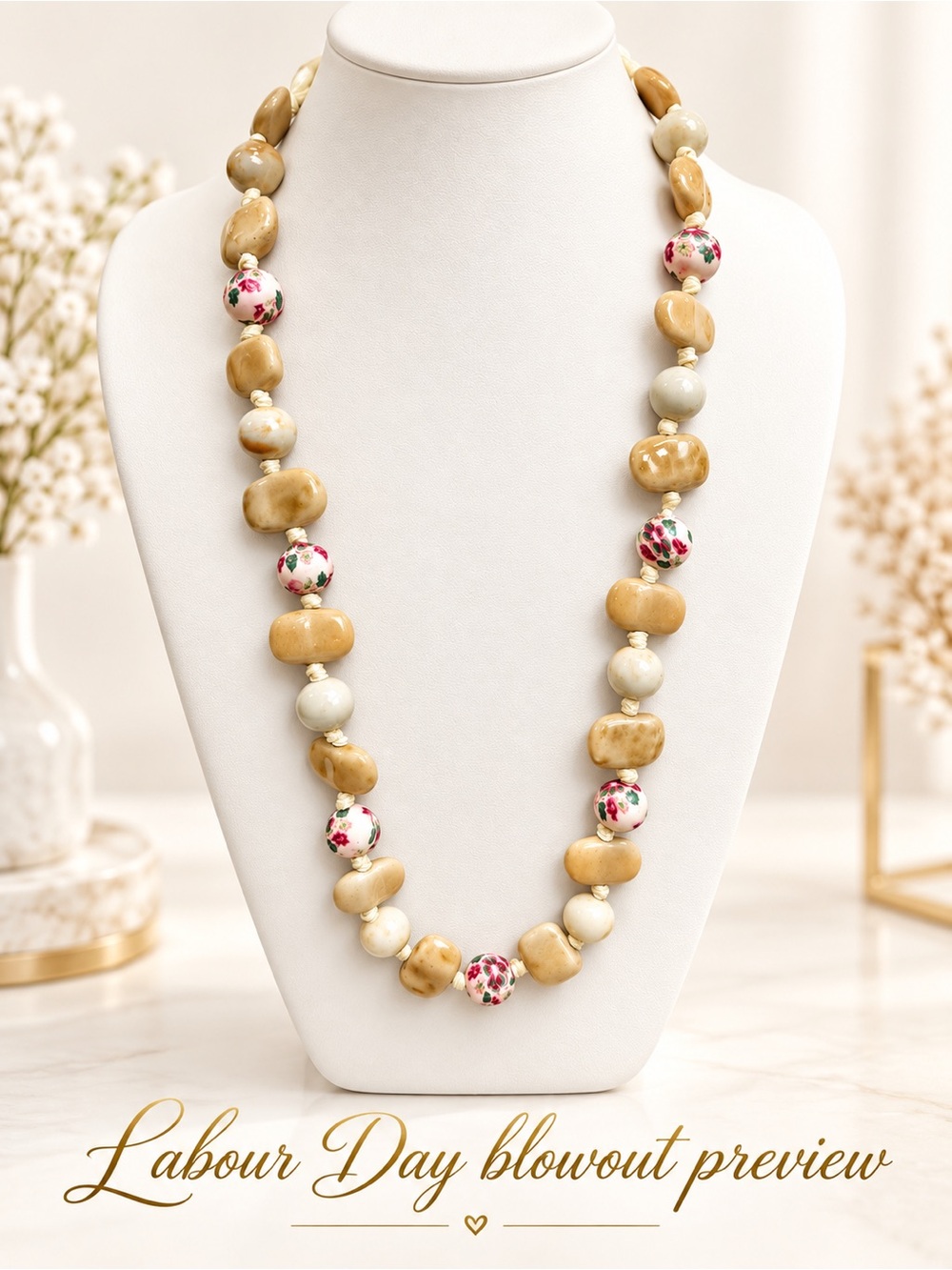 Floral Accent Ceramic Necklace - Women Jewelry